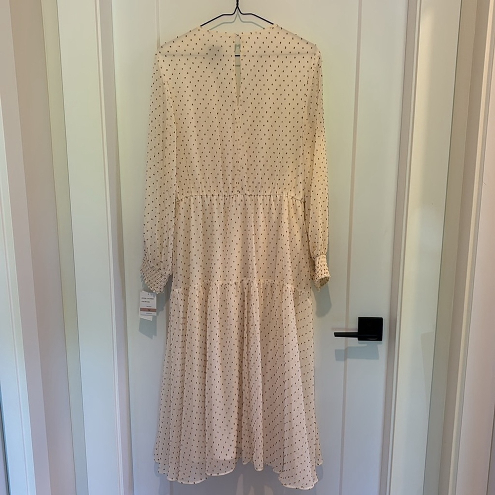 Gabby Skye Cream Dress tan Swiss dots elastic waist back closure size 12 flowy - Picture 4 of 16